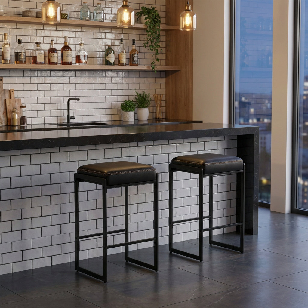 Counter Height Bar Stools, Synthetic Leather with Stitching (Set of 2) VASAGLE 