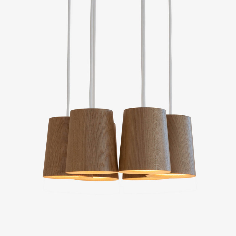 Solid 6 - Light LED Pendant, Natural Oak