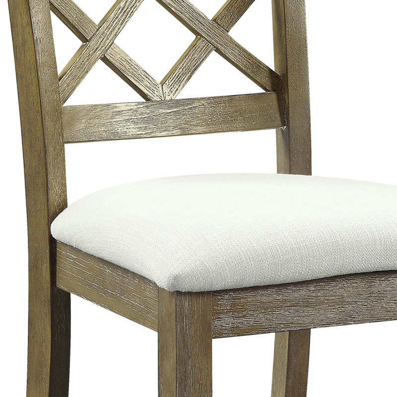 Chaise d'appoint en lin beige et chêne rustique, ensemble de 2