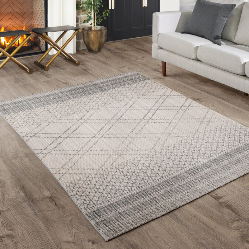 Tapis d'intérieur ikat en polyester marocain Oraya Andria, Rectangle 7 pi 10 po x 10 pi