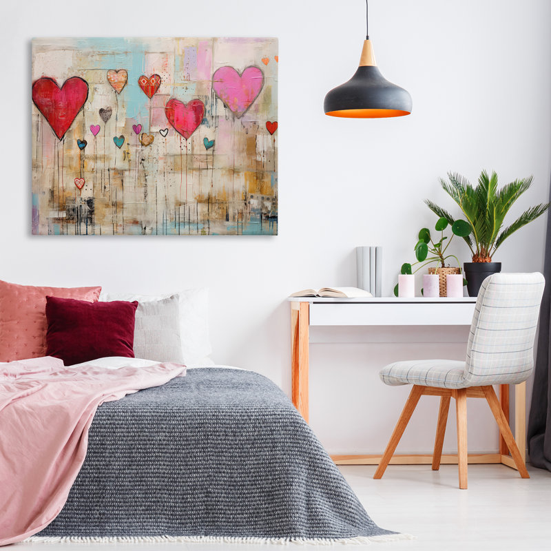 Art mural moderne sur toile à cœurs flottants par LSR Design Studio, H 36 po x l 48 po
