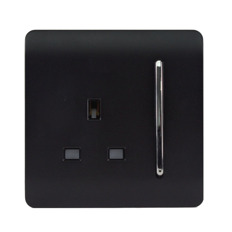 Trendi Switch 1 Gang 13 Amp Switched Plug Socket, Matt Black