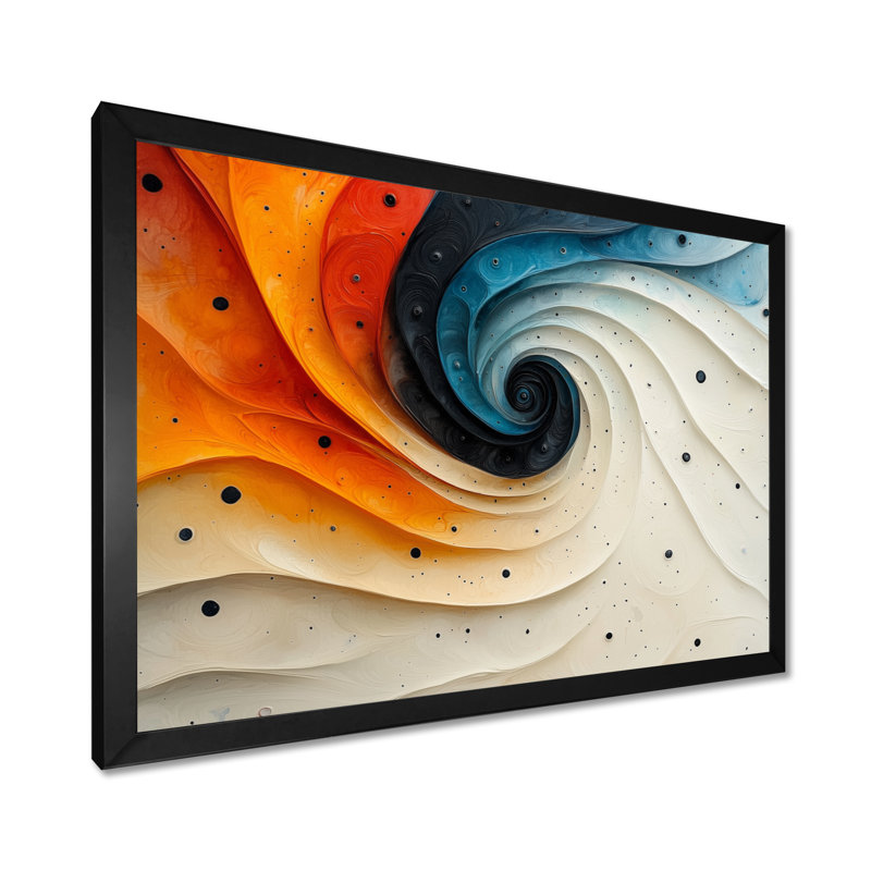 Mathes, orange et blanc, Sprial, encre rythmique, rivière II - Abstract Spirals, art mural, Cadre simple, Noir