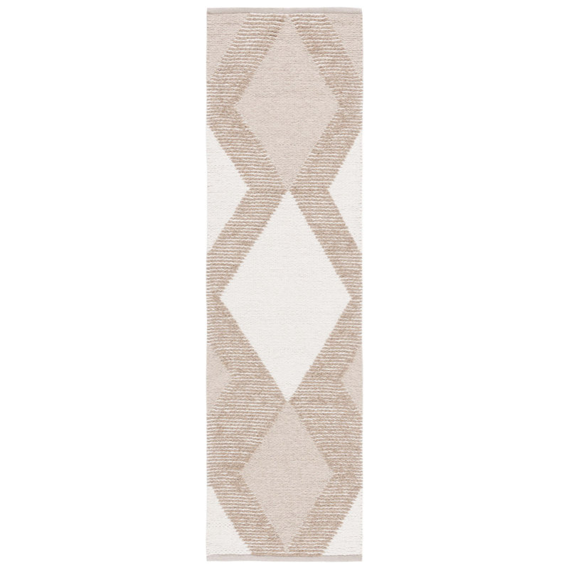 Charvik Geometric Handmade Area Rug in White/ Ivory, Runner 2'3" x 8'