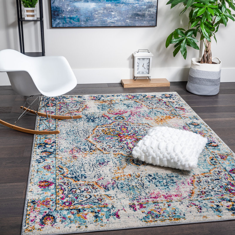 Tapis décoratif bleu oriental ascutney, Rectangle 3 pi 11 po x 5 pi 11 po