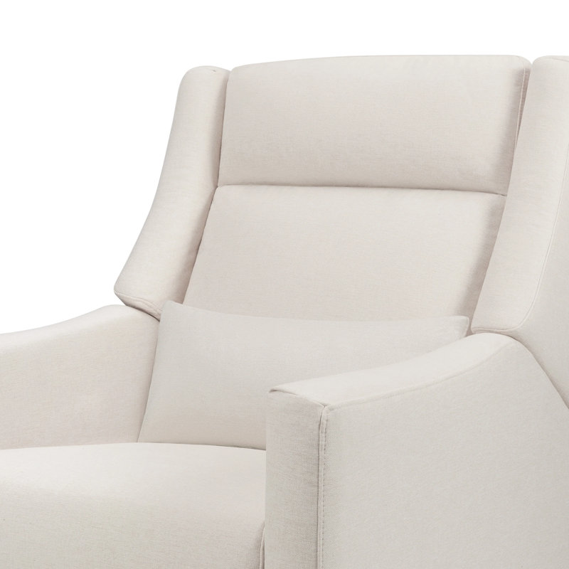Cream Eco-Weave Swivel Recliner with Wood Base