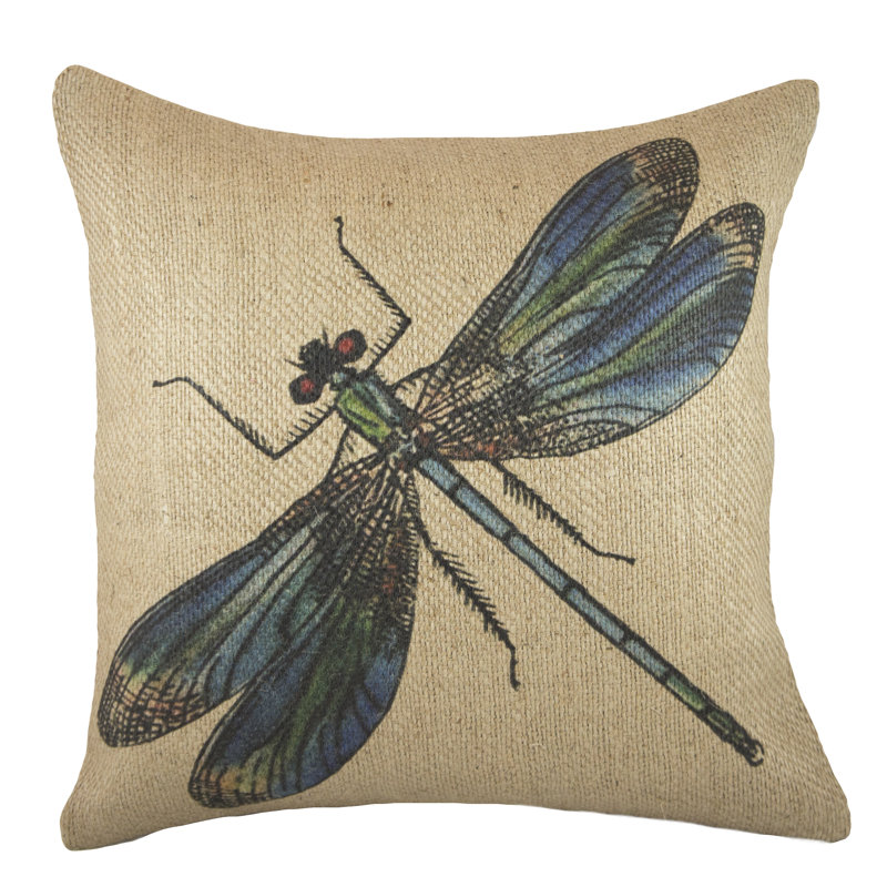 Dragonfly Jute / Sisal Reversible Throw Pillow