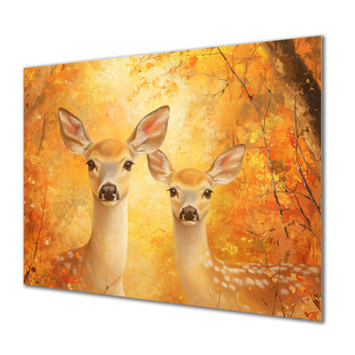 Deer Family In Autumn Foliage - Animals Metal Wall Art Decor, Deer Metal Print