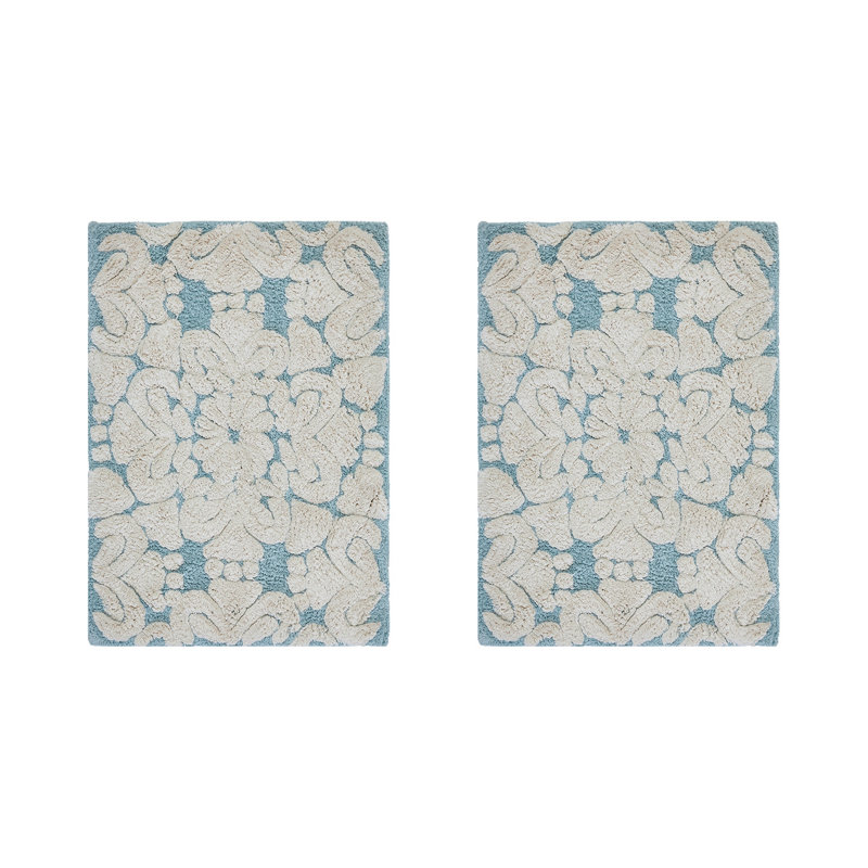Ensemble de tapis pour salle de bain 2 pièces 100% coton 1885 GSM Chemash, certifié OEKO-TEX®, envers en latex antidérapant, tapis de bain touffetés moelleux pour lavabo, meuble-lavabo et salle d'eau, super absorbant, lavable à la machine, bleu