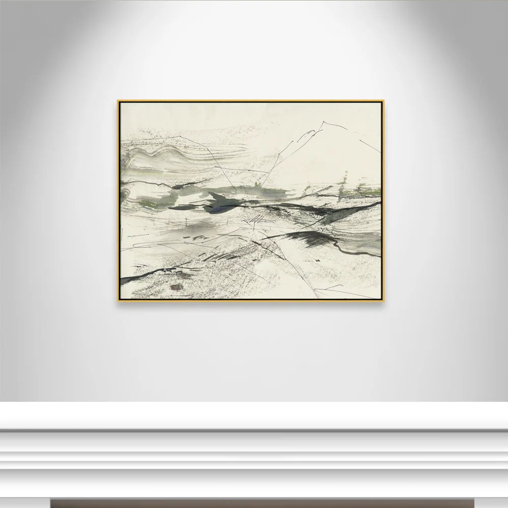 Green Sketches Print by PI Studio, 37.5" H x 49.5" W x 2" D, Gold Floater Framed, No Mat