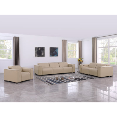 Ensemble de canapé inclinable, de causeuse et de fauteuil luxueux et modulaire luxueux en cuir véritable avec appuie-têtes électriques