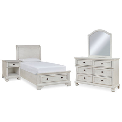 Lit de rangement simple, commode, miroir et table de chevet Robbinsdale