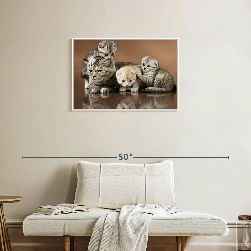 Famille de chats, Cadre flottant blanc, 31 po x 21 po