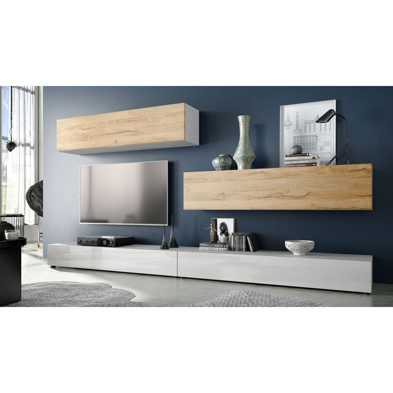 Mcgaha Unfinished Entertainment Centre, Natural oak/White