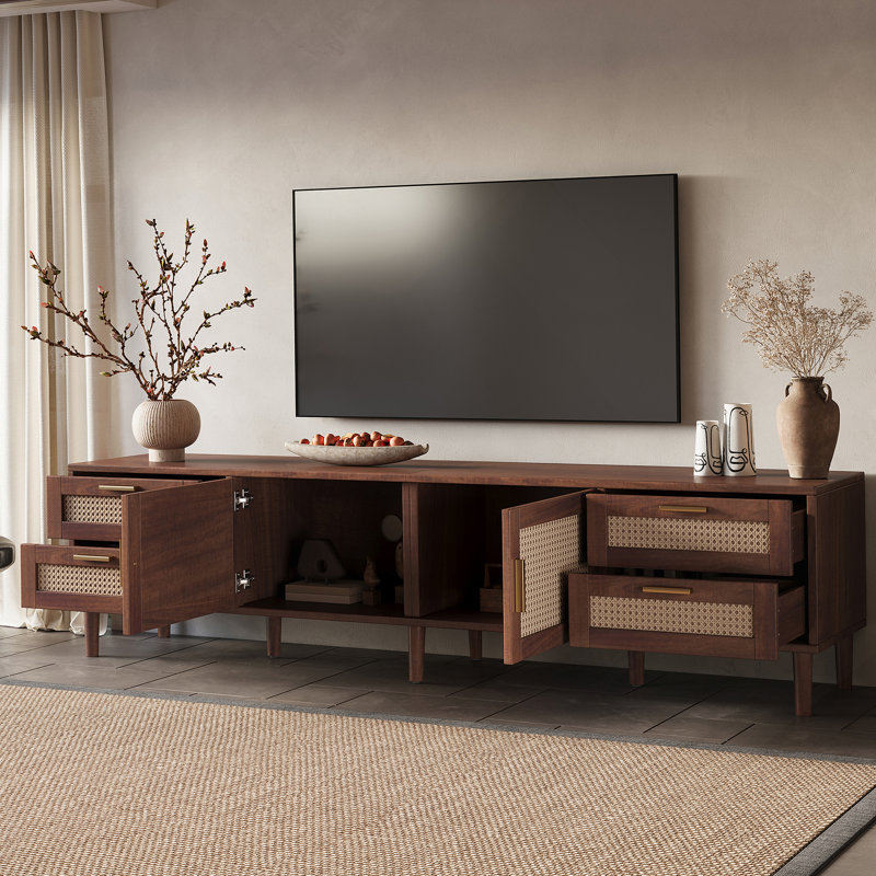 Meuble télé pour téléviseur de 85 po ou moins, console multimédia avec 4 tiroirs pour le salon