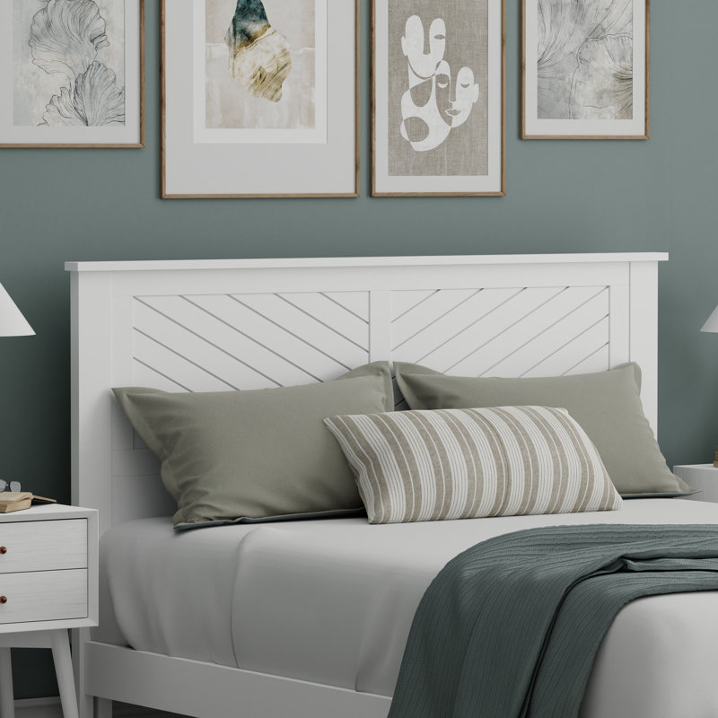 Chalco Solid Wood Headboard With Chamfer, White, Queen