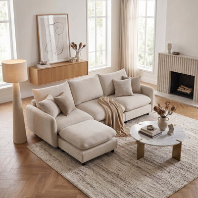 99 in. 4-Piece L Shaped Modular Free Combination Sectional Sofa Couch with Ottoman