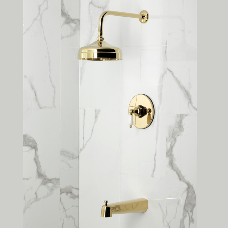 Robinet de baignoire et douche à pression équilibrée à poignée simple Kingston Brass, Laiton poli
