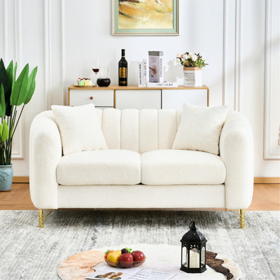61 "2 places en chenille blanche moderne 61" avec pieds en métal doré, convient aux décors confortables d'inspiration marocaine