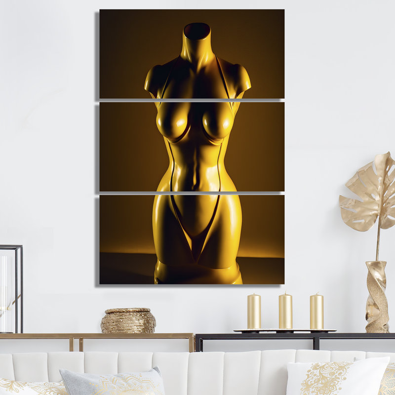Élégant mannequin de robe dorée II - 3 pièces sur toile tendue, H 48 po x l 32 po x P 1 po