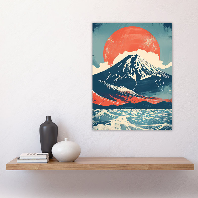Mount Fuji Sun Japanese Bold Artwork Blue Wall Art Print