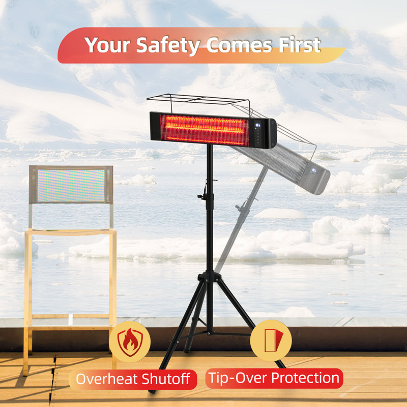 Black 1500W Electric Infrared Patio Heater with Remote