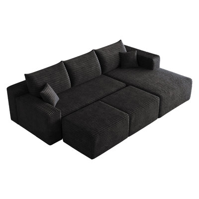Canapé modulaire 95 po avec 2 repose-pieds Cloud, coussins rembourrés minimalistes modernes, canapé en U confortable pour le salon, canapé d'angle à siège profond, aucun assemblage requis (tissu en velours côtelé moelleux)
