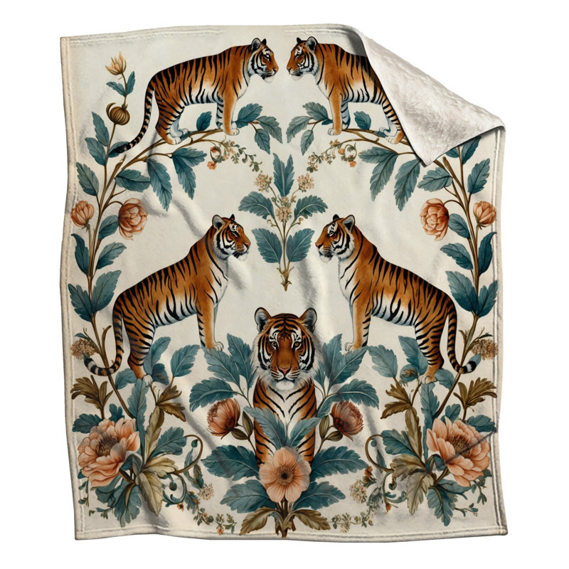 Tigres avec couvertures à motif floral, L 50 po x H 60 po