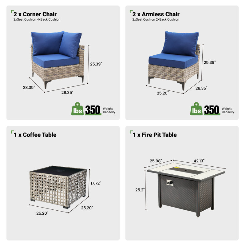 Ensemble de conversation modulaire en osier / rotin pour 4 personnes avec table basse lumineuse Emroy, ensemble de conversation modulaire pour l'extérieur avec coussins