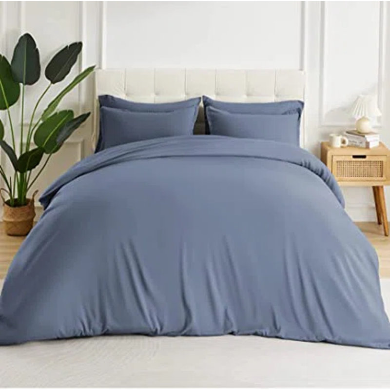 Ensemble de housse de couette , Housse de couette très grand + 2 taies décorativ, Bleu silex