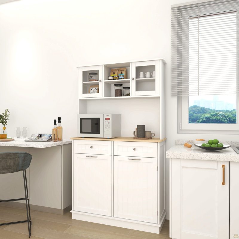 Grande armoire de rangement pour poubelle de cuisine de 67,7 po avec 3 tablettes réglables, 2 tiroirs et 1 armoire à ordures basculante