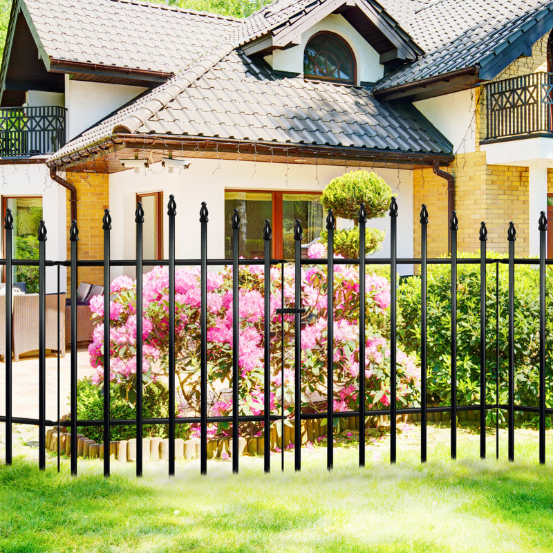 Gothic Arch Garden Fence with Gate, 5 Pack, No-Dig, Black, 4 Panels + 1 Gate, 36" H x 28" W