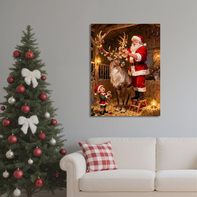 Père Noël renne sur toile, H 30 po x l 20 po