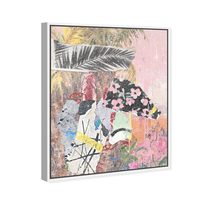 Palm Tree Pinks Abstract Canvas Print by Oliver Gal, Black Frame, 16 x 20, 37"H x 46"W, White Floater Frame