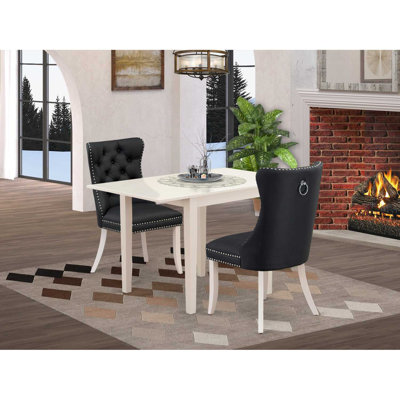 3-Piece Linen White Finish Rectangular Solid Wood Top With Dropleaf Dining Table Set