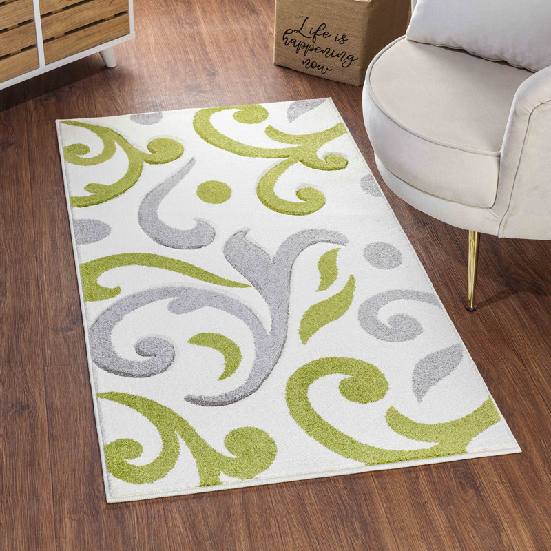 Macaw Green Modern Rug, Abstract Easy to Clean Rug For Living Room, Dining Room, Bedroom, Kitchen, Rectangle 160 x 213 cm