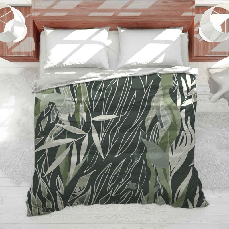 Greenery Motif Bedding Cool Pattern Comforter Botanical, Queen Comforter