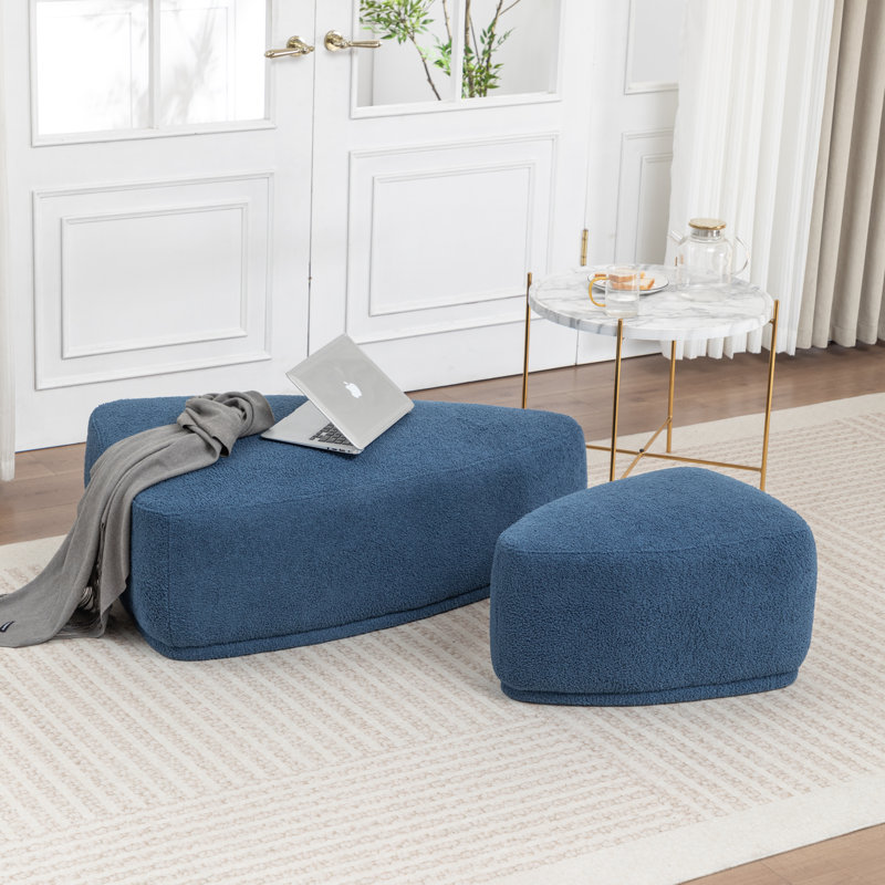 Sam 2 - Piece Faux Fur Upholstered Ottoman, Navy