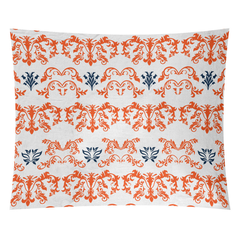 Tapisserie baroque en microfibre de football Denver, Blanc / marine / orange, H 51 po x l 60 po