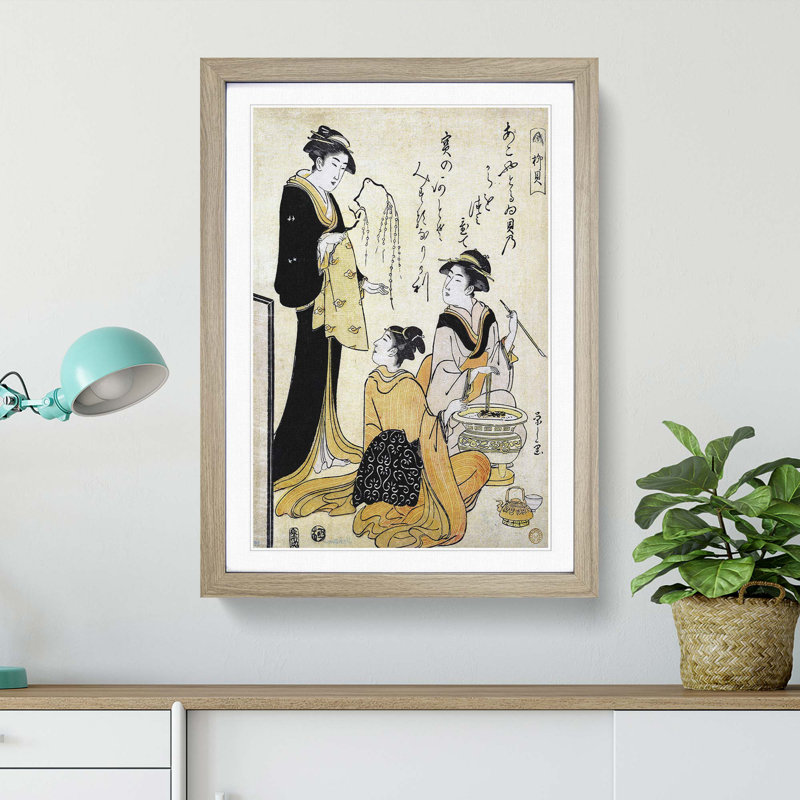 The Willow Shell by Chobunsai Eishi - Picture Frame Painting Print, 65cm H x 48cm W x 2cm D, Oak Framed