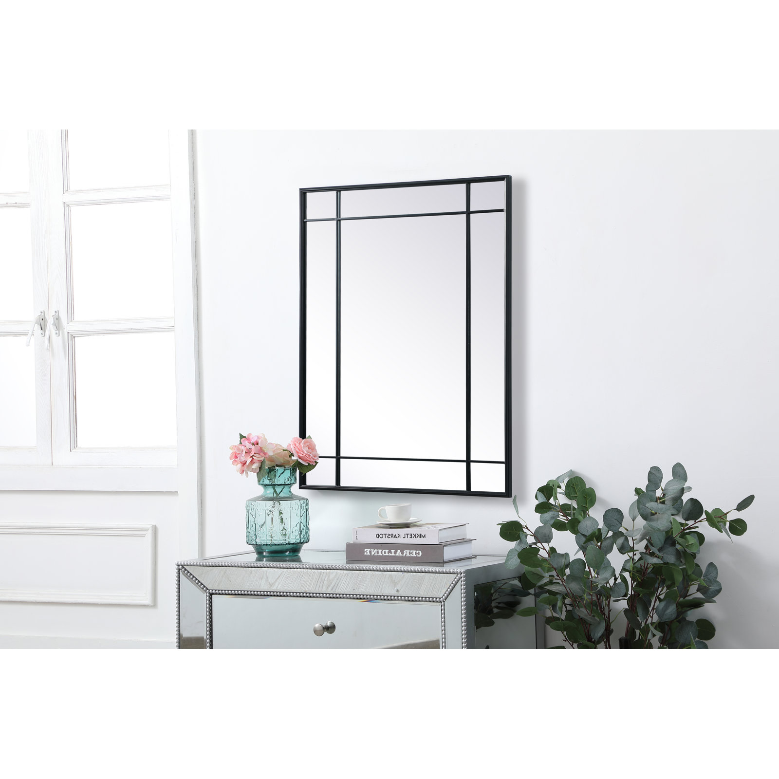 Chancey Iron Rectangle Wall Mirror, Black, 40"H x 30"W