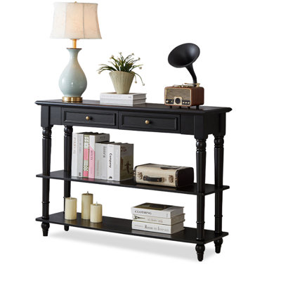 Black Solid Wood Rectangular Console Table