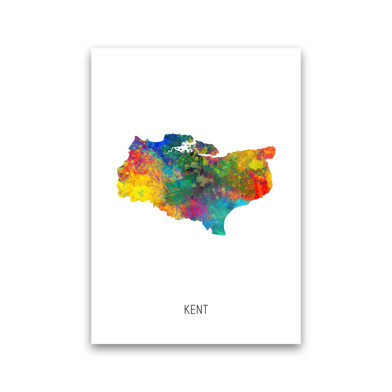 Kent Watercolour Map by Michael Tompsett - Print, 30cm H x 21cm W x 1cm D, Unframed