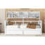 Lit de jour simple, support en lattes de bois, avec tablettes de chevet et deux tiroirs, blanc