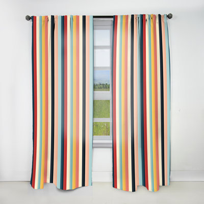 Colorful Nostalgia Striped Pattern - Mid-Century Velvet Curtain - Room Darkening - 1 panel