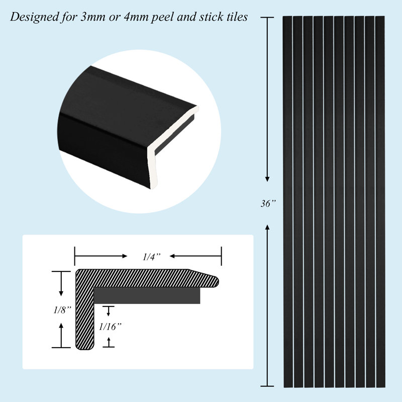Carreau de bordure 36 po x 0,25 po (10 pièces), Noir mat