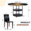 Ensemble de table de salle à manger et de chaise de 47,3 pouces de diamètre - Rangement double, sièges en tissu noir Pu