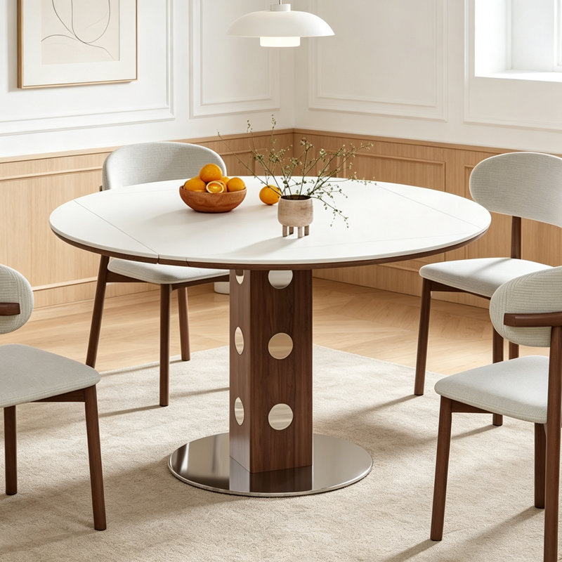 Table de salle à manger extensible ronde 47,2 "pour 4 à 6 personnes