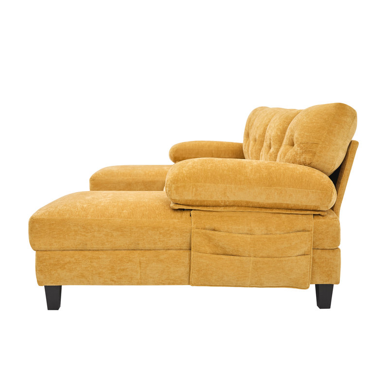 U-Shaped Sectional Sofa 103.5" Chenille Fabric Couch With Dual Chaise Lounges, Storage Pockets And Armrest Pillows For Living Room, Yellow