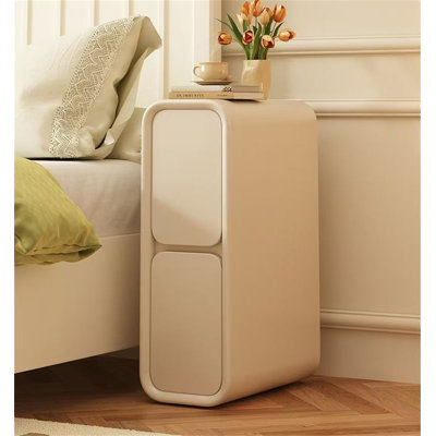 Table de chevet minimaliste de style crème avec tiroirs doubles, armoire de chevet étroite pour petits espaces, conception simple et moderne pour la chambre à coucher, le salon ou le dortoir